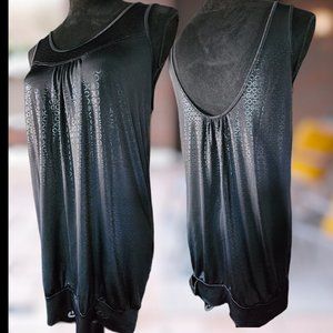 NWOT COOGI Shiny Black LONG Tank Top, Tunic or Dress.  Size Small NWOT